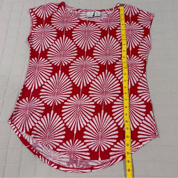 Joie 100% Linen Short Sleeve Tee Tropical Leaves Women’s Small Red Cream - Picture 6 of 7